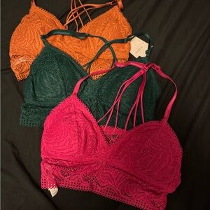 Lace Bralette Set - Pink, Green, Orange